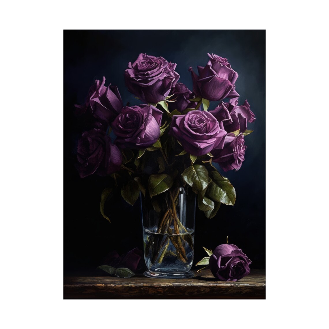 Deep Purple Rose Bouquet Glass Vase Dark Moody Floral Art Poster - Image 3