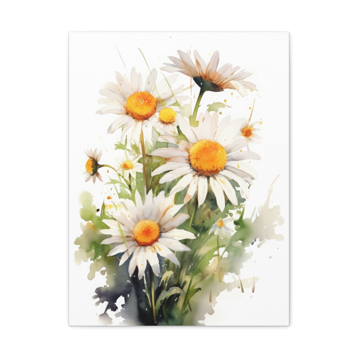 Daisy Watercolor Bouquet White Petal Flowers Yellow Center Art Print