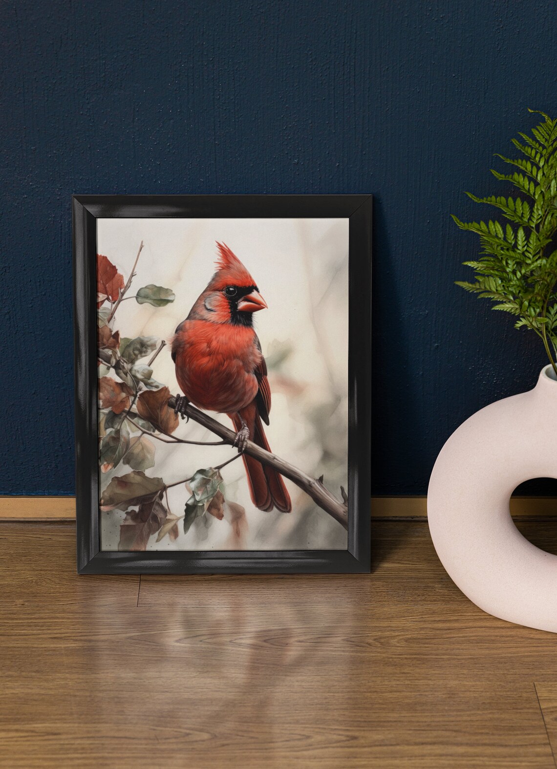 Northern Cardinal Winter Branch Watercolor Red Songbird Art Print