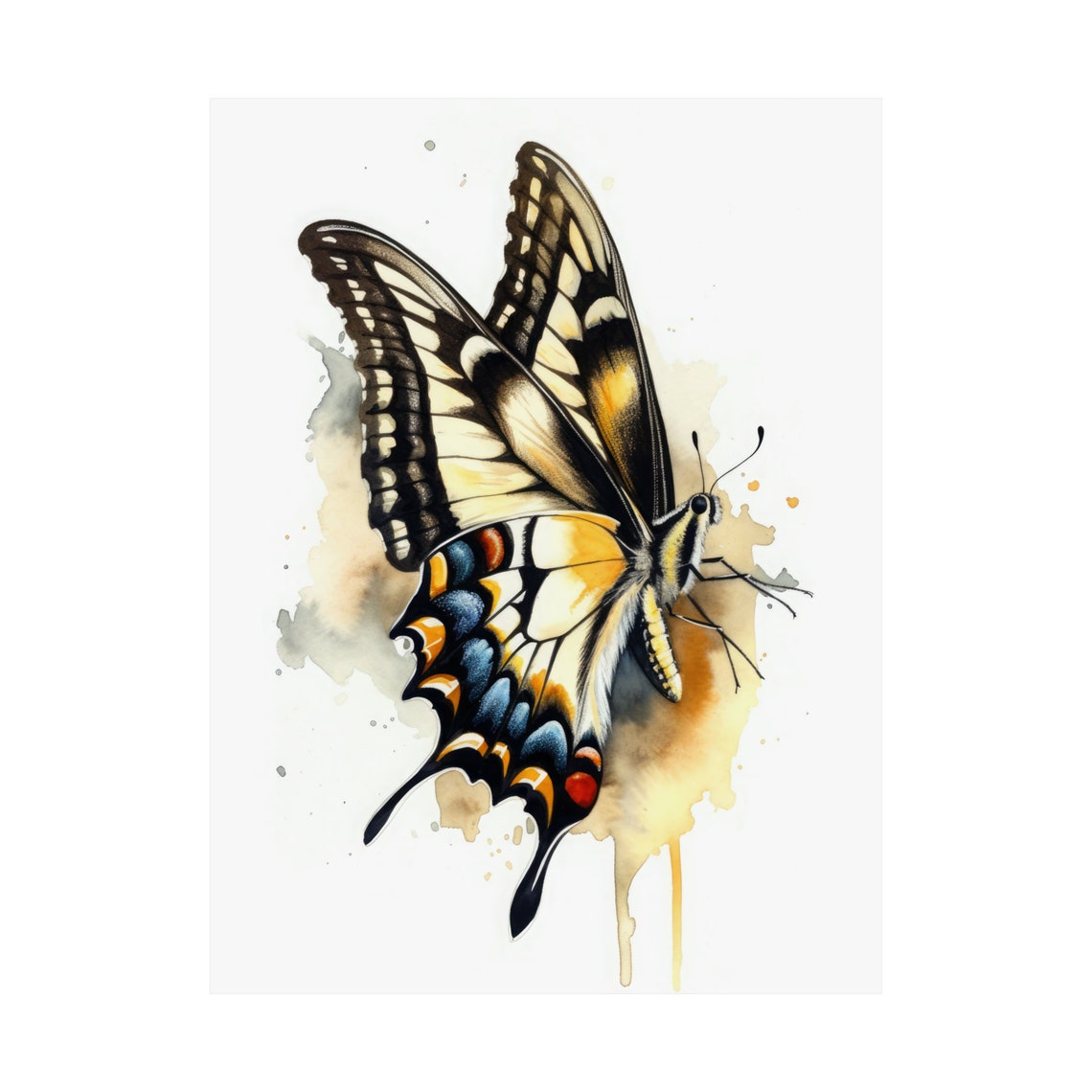 Swallowtail Butterfly Yellow Black Blue Spots Watercolor Insect Poster - Image 4