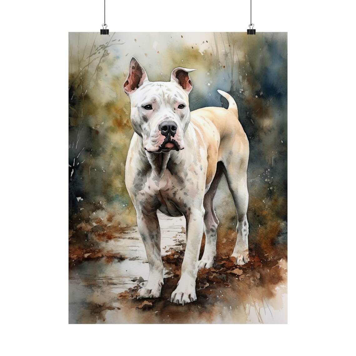 Dogo Argentino White Muscular Dog Standing Watercolor Portrait Poster - Image 5