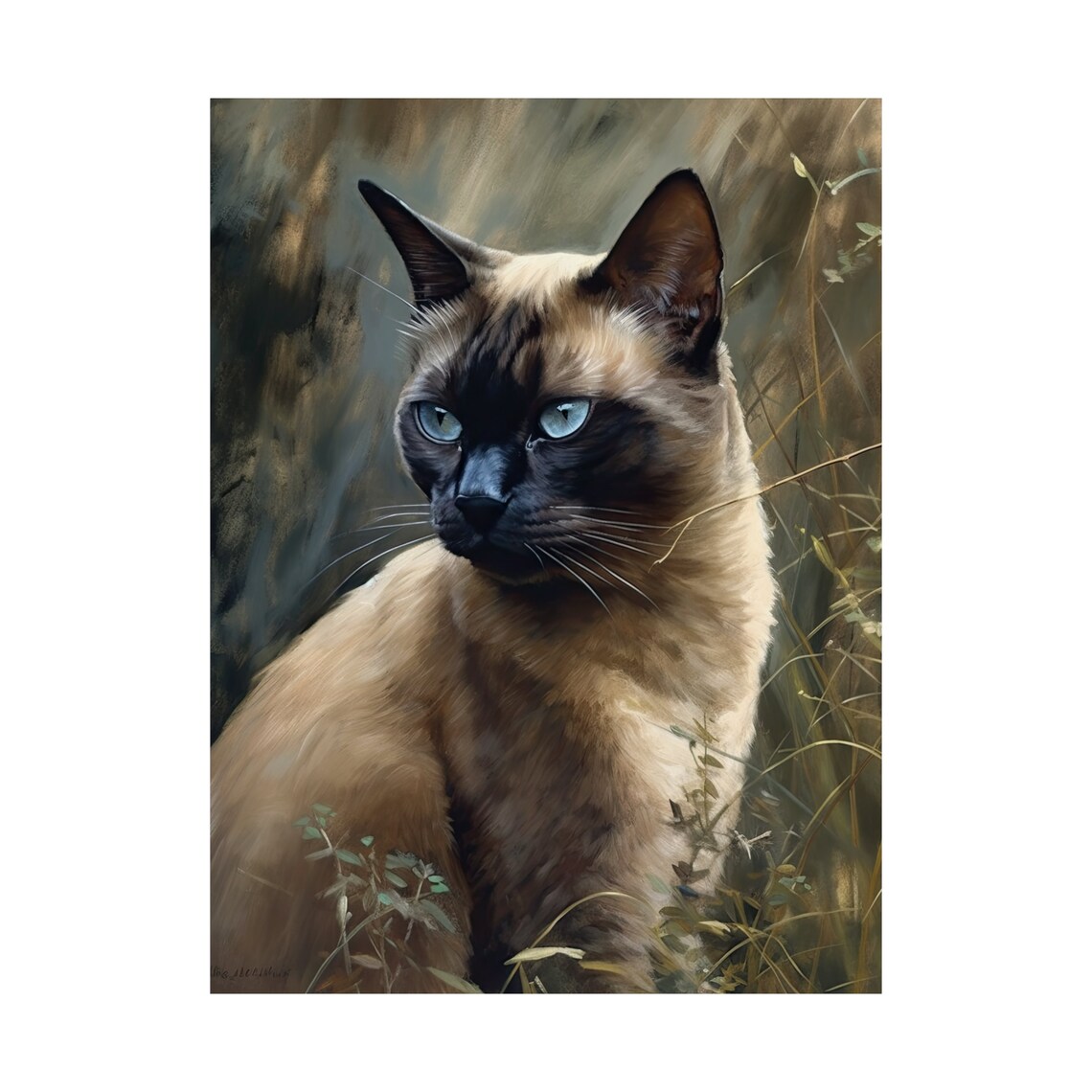Seal Point Cat Blue Eyes Wild Grass Portrait Animal Art Poster - Image 4