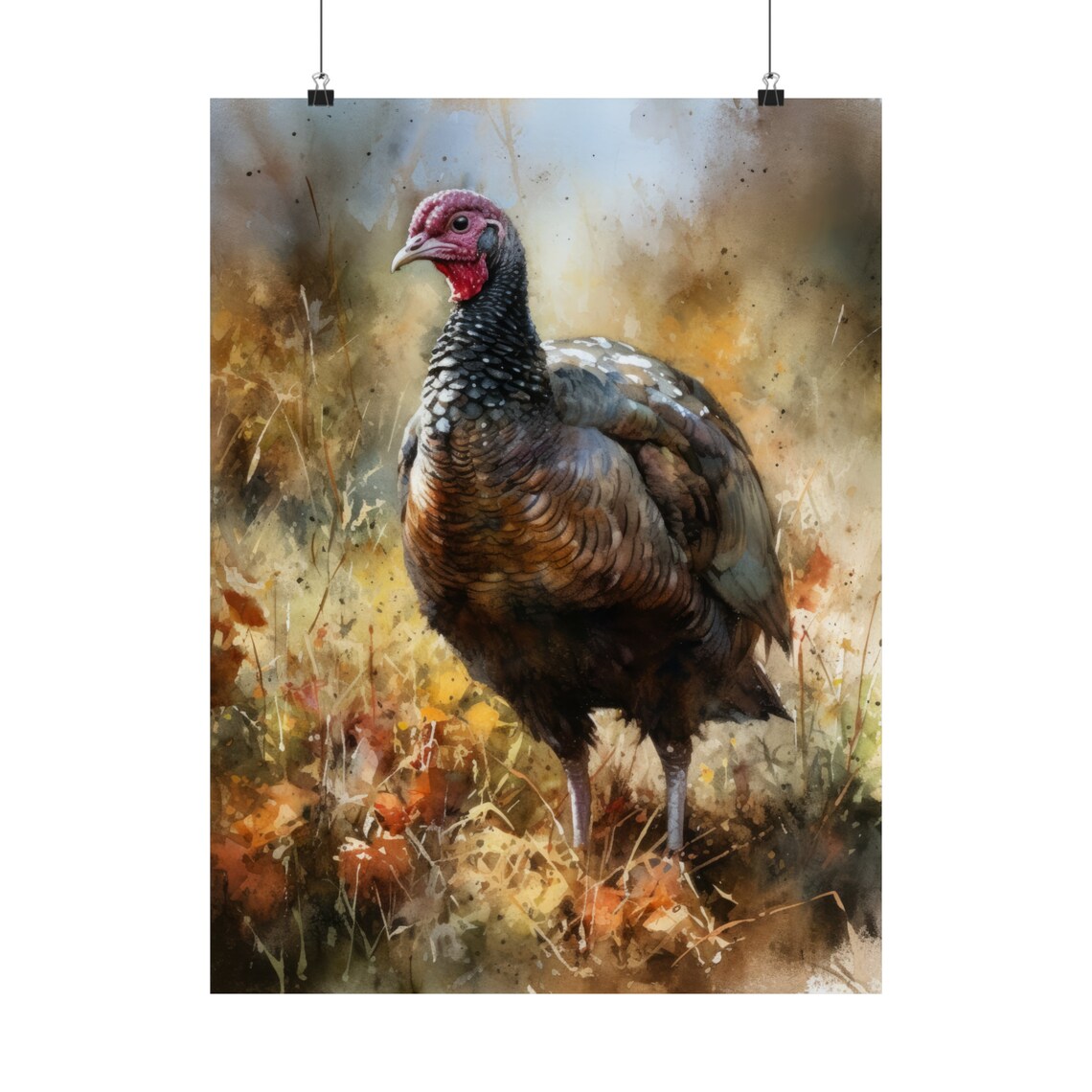 Wild Turkey Autumn Field Watercolor Rustic Farmhouse Wall Art Print - Image 5