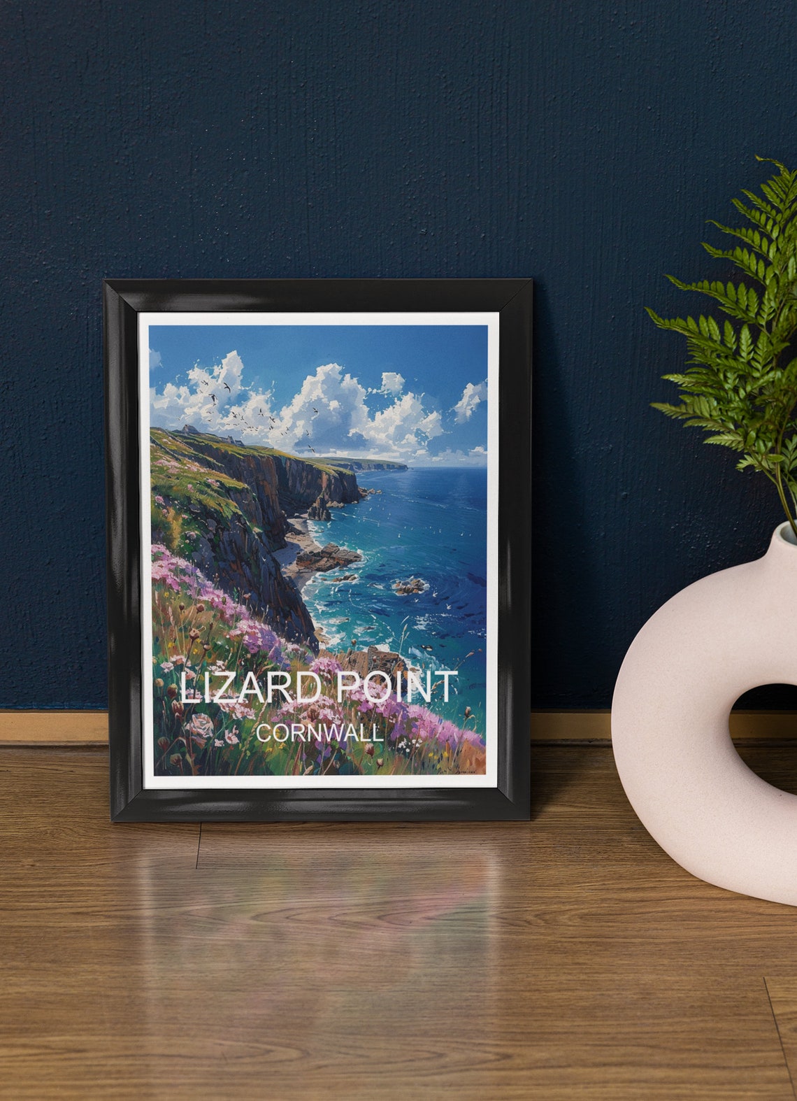 Lizard Point Cornwall Rugged Cliff Wildflower Coast Travel Poster