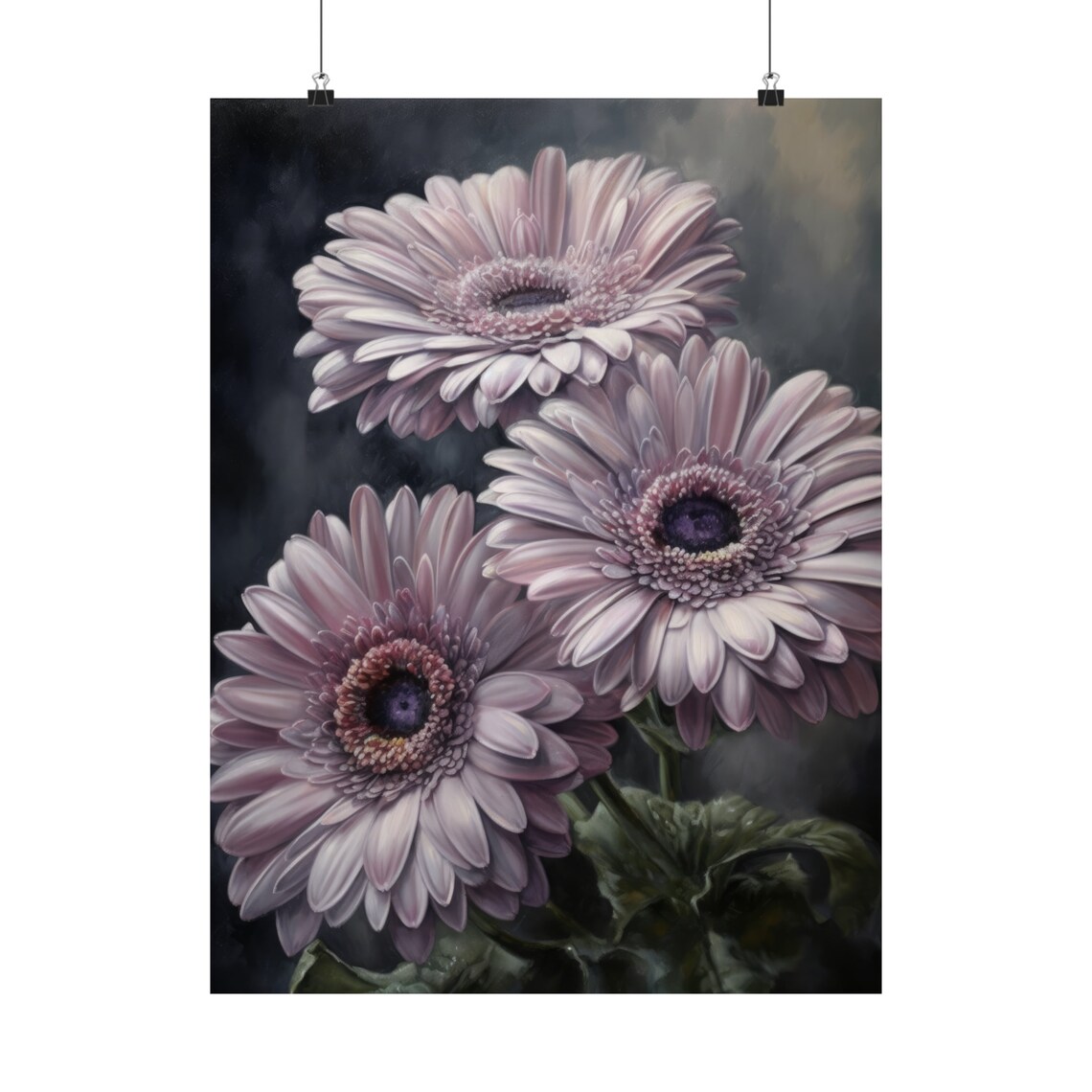 Lavender Gerbera Daisy Soft Lilac Blooms Moody Botanical Art Poster - Image 5