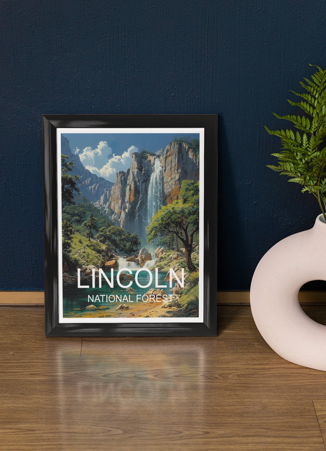 Lincoln National Forest Tall Waterfall Off Rocky Cliffs Pool Poster