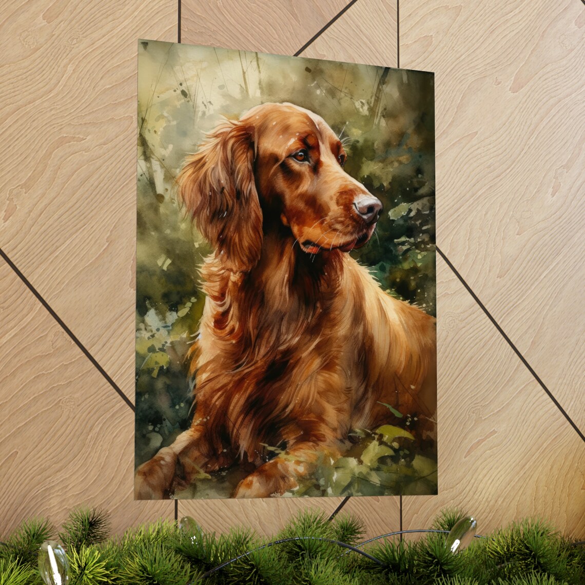 Irish Setter Portrait In Watercolor Among Green Woodland Light Poster - Image 2