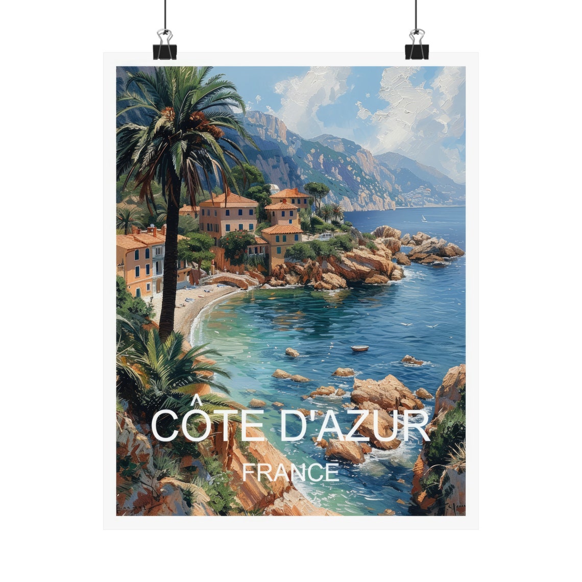 French Riviera Coastal Village Turquoise Cove View Travel Poster - Image 4