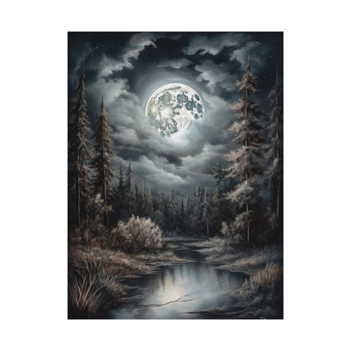 Moon Art Print Dark Academia Art Dark Cottagecore Art Witch Room Dcor Moon Wall Art Gothic Wall Art Moody Wall Art Celestial Art - Image 4
