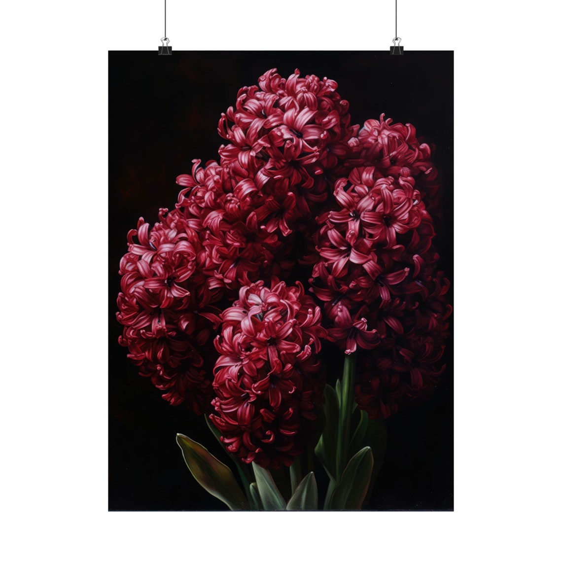 Burgundy Hyacinth Flower Cluster Dark Moody Botanical Art Poster - Image 5