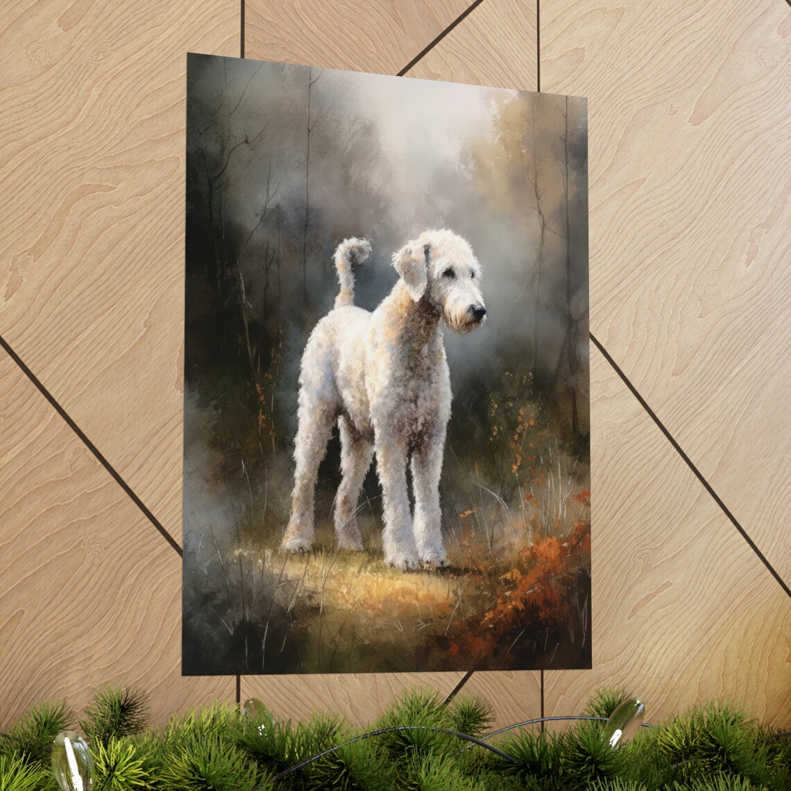 Bedlington Terrier in Autumn Meadow White Coat Watercolor Art Print - Image 2