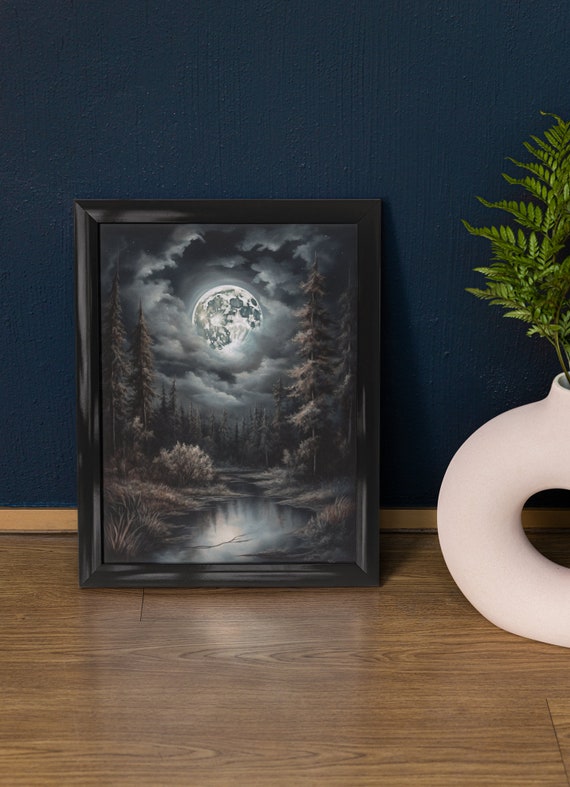 Moon Art Print Dark Academia Art Dark Cottagecore Art Witch Room Dcor Moon Wall Art Gothic Wall Art Moody Wall Art Celestial Art