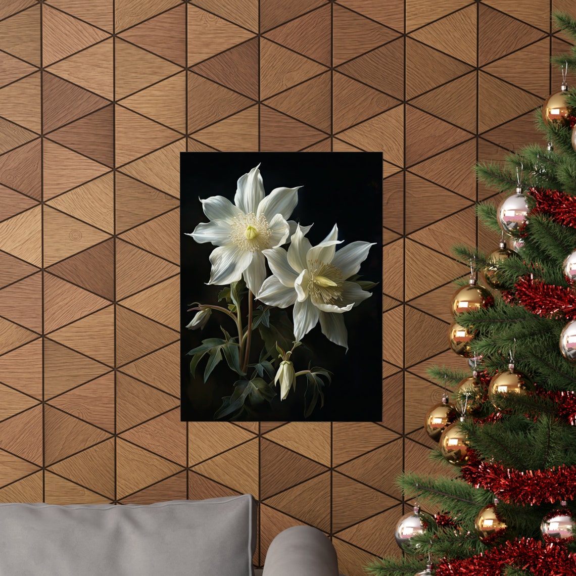 White Columbine Ivory Blooms Dark Botanical Floral Painting Poster - Image 3