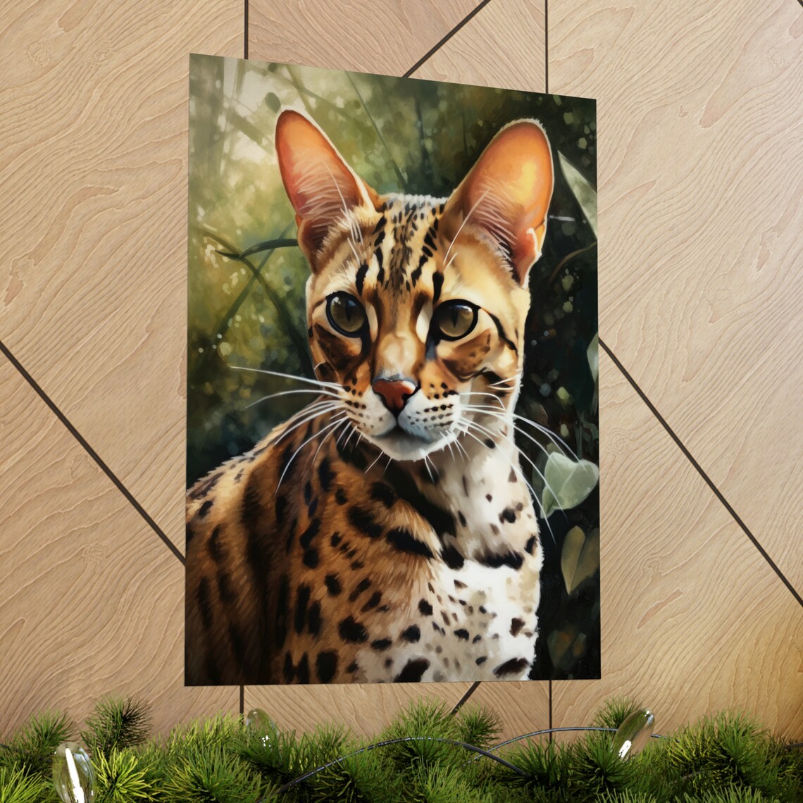 Ocicat Golden Spotted Cat Big Ears Portrait Animal Art Poster - Image 2