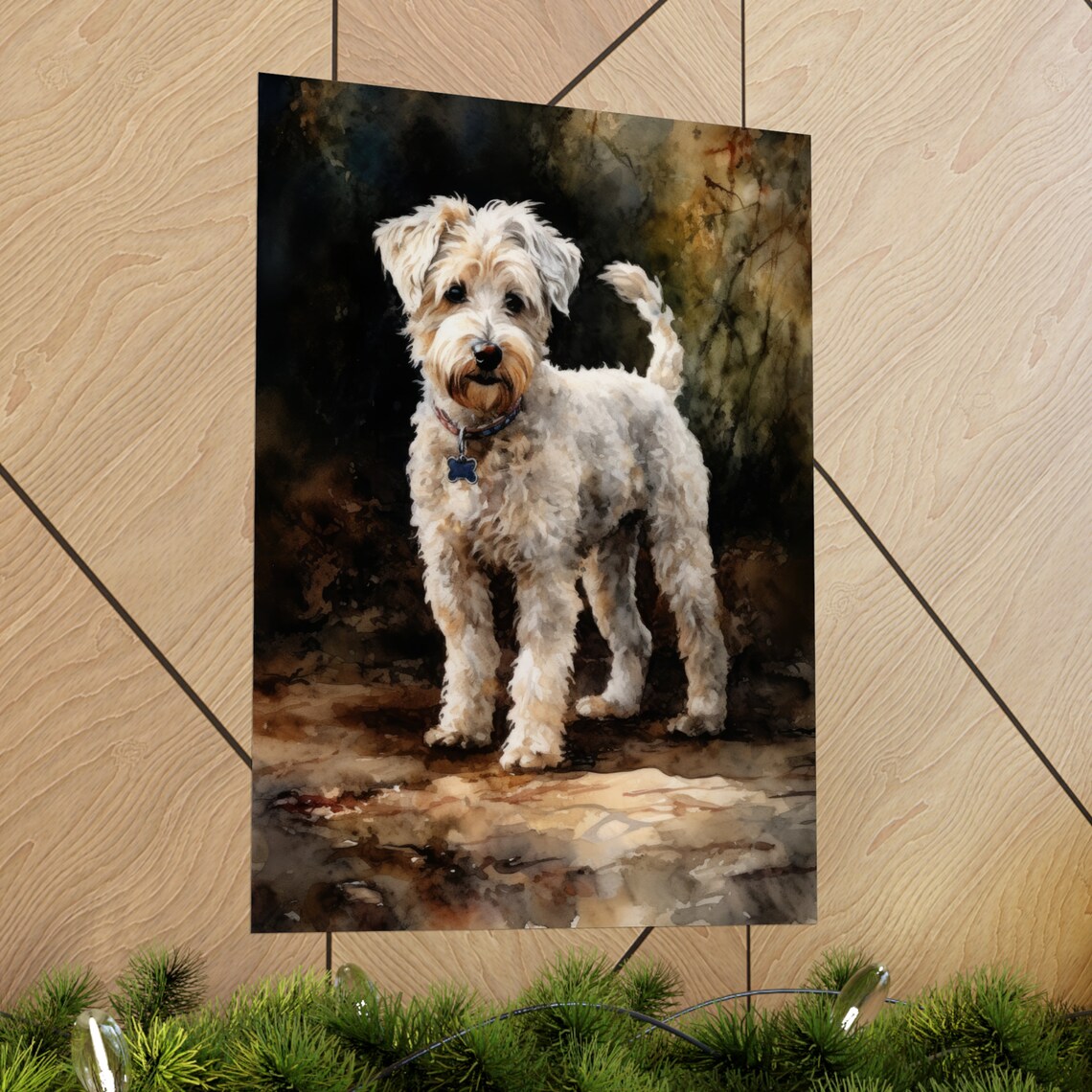 Pumi Dog Standing Portrait Cream Curly Coat Watercolor Dog Art Print - Image 2