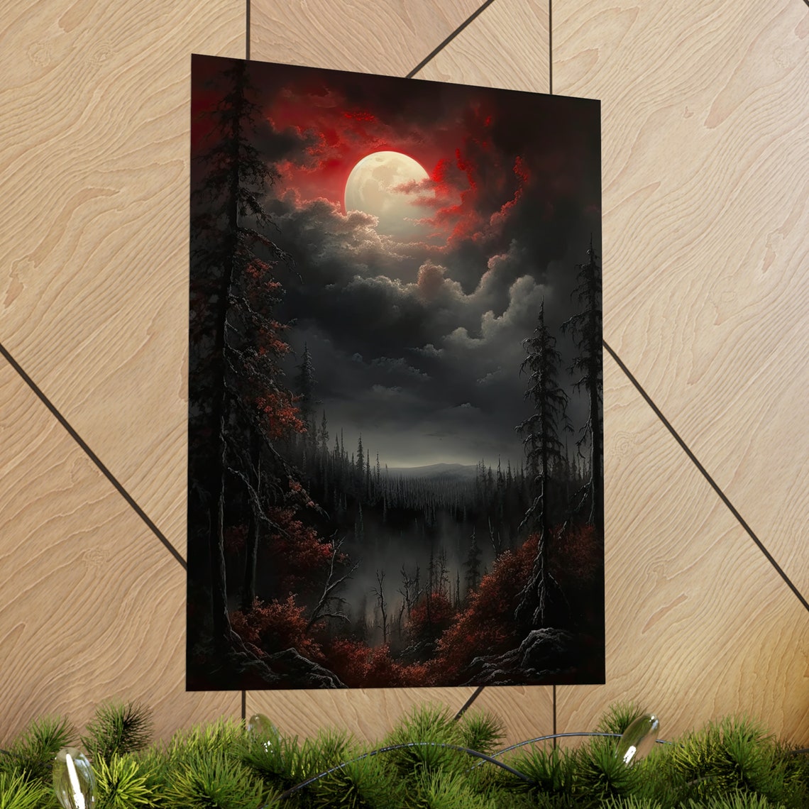 Stormy Night Full Moon Breaking Through Dark Clouds Gothic Art Print - Image 2