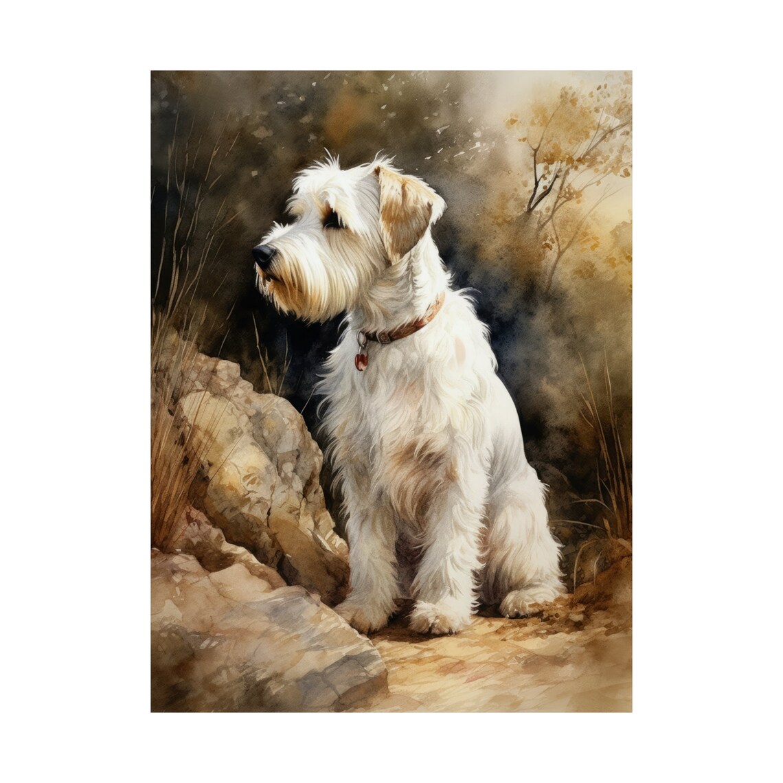 Sealyham Terrier Watercolor Portrait Sitting Among Rocks Dog Art Print - Image 4
