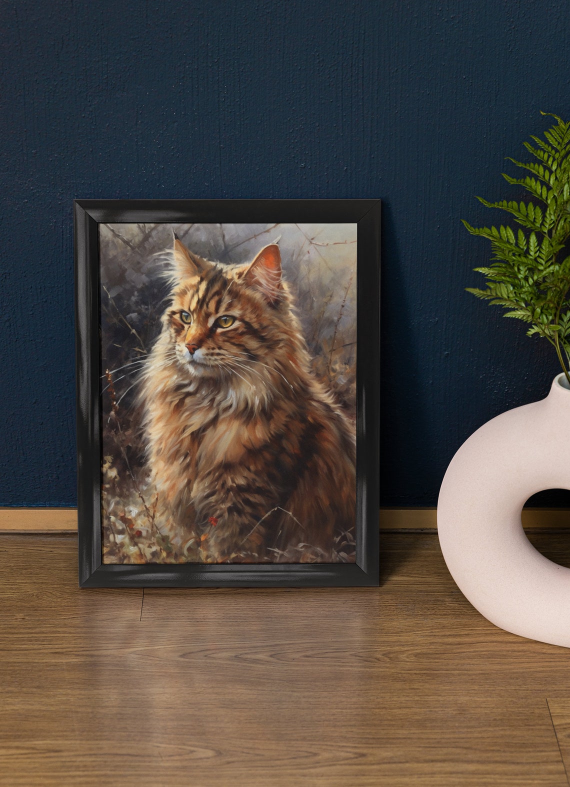 LaPerm Cat Fluffy Golden Tabby Longhair With Green Eyes Portrait Print