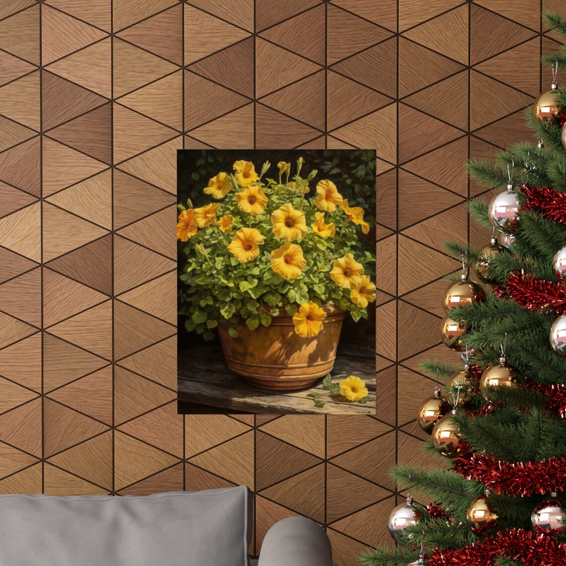Golden Petunias Terracotta Pot Sunlit Dark Moody Floral Poster - Image 3