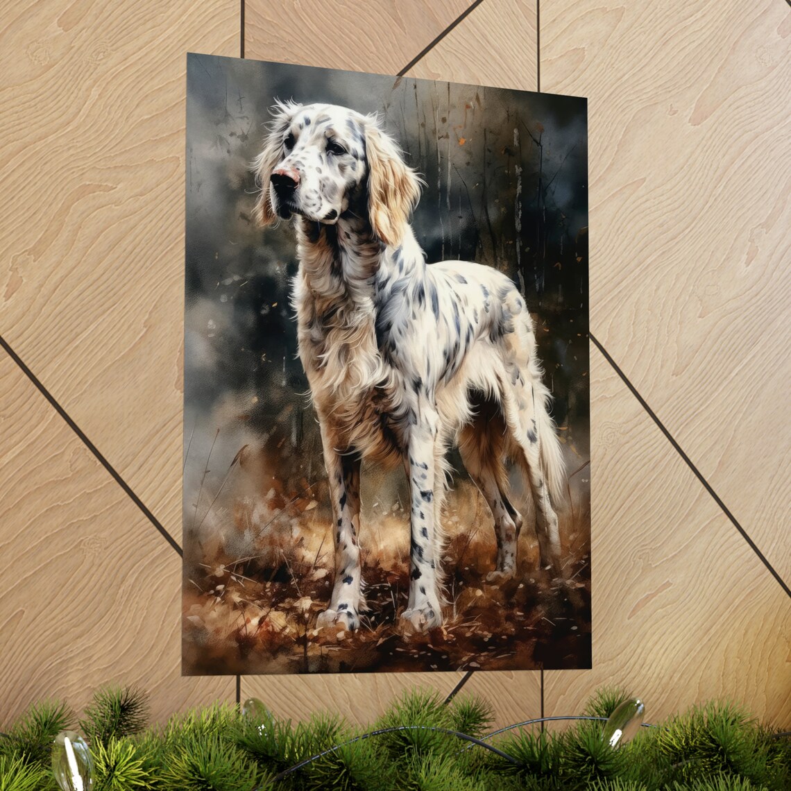 English Setter Standing Orange Belton Coat Autumn Field Poster - Image 2