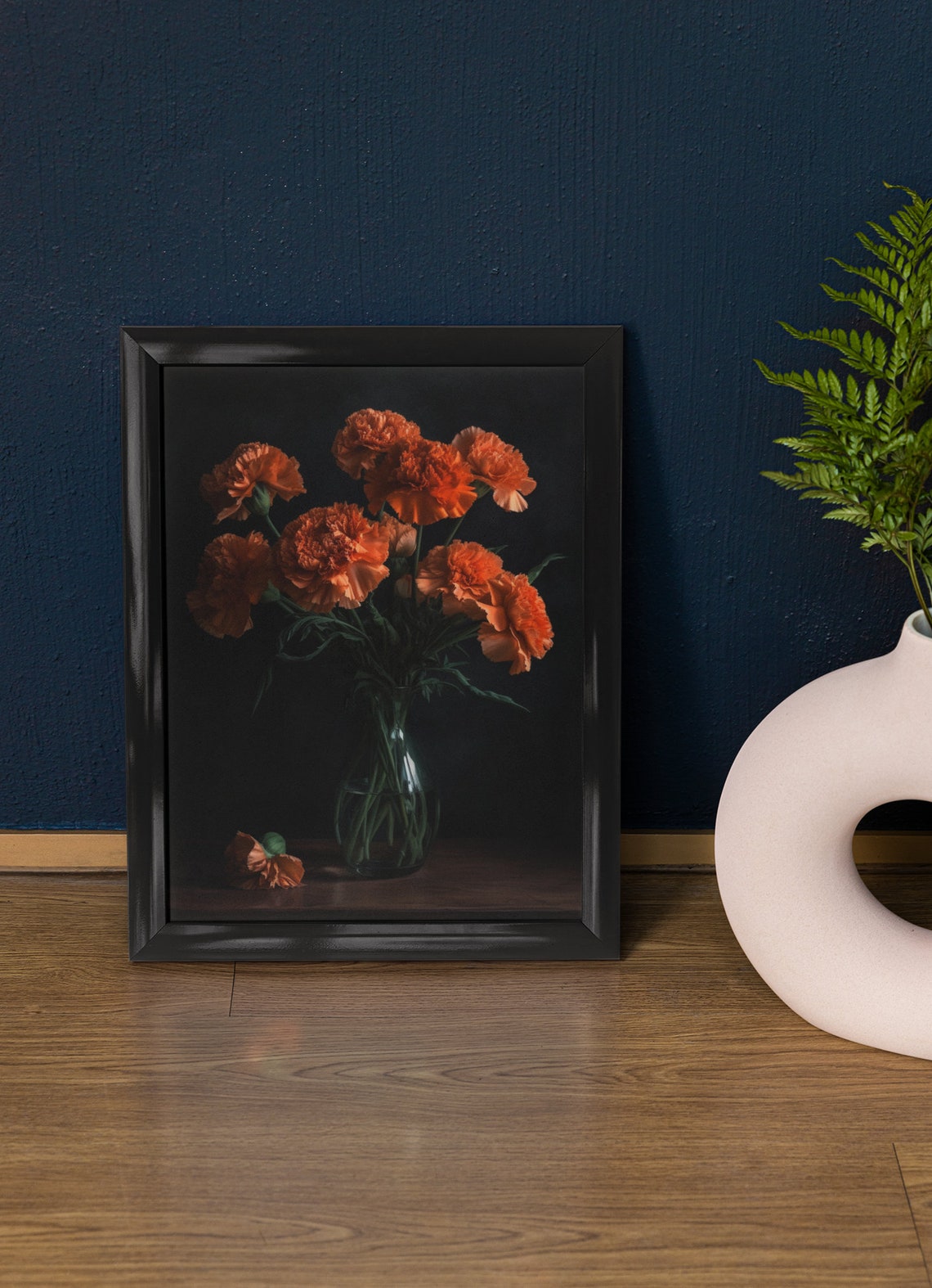 Orange Carnation Bouquet Glass Vase Still Life Floral Art Poster