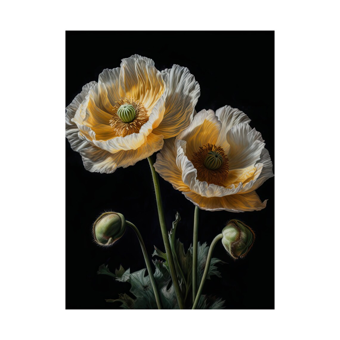 Cream Poppy Flowers Ivory Petals Warm Glow Botanical Art Print - Image 4