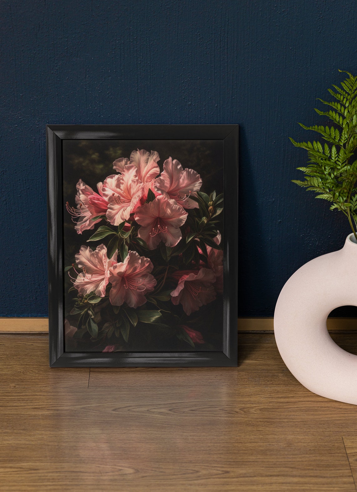 Soft Pink Azalea Blooms Dark Moody Botanical Flower Art Poster