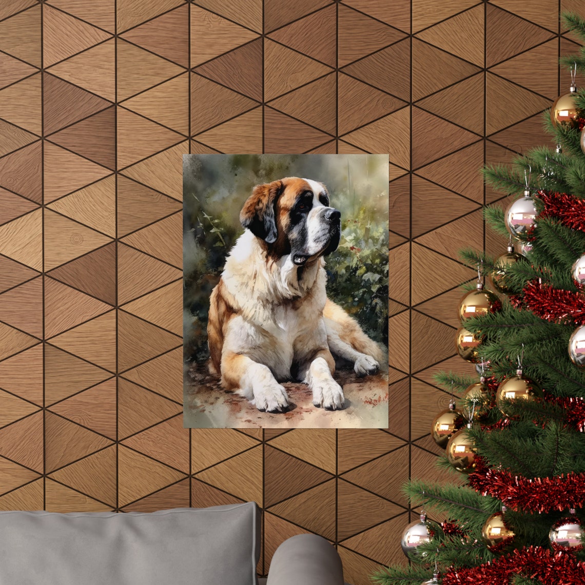 St Bernard Dog Watercolor Portrait Gentle Giant Resting Pose Poster - Image 3