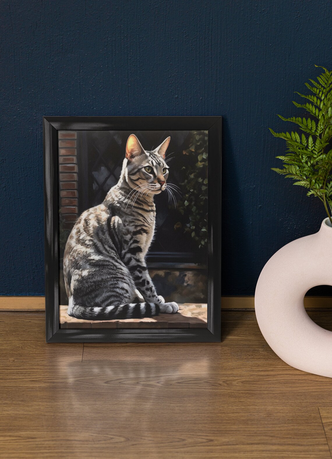 Egyptian Mau Cat Silver Spotted Coat Brick Window Feline Wall Art Print