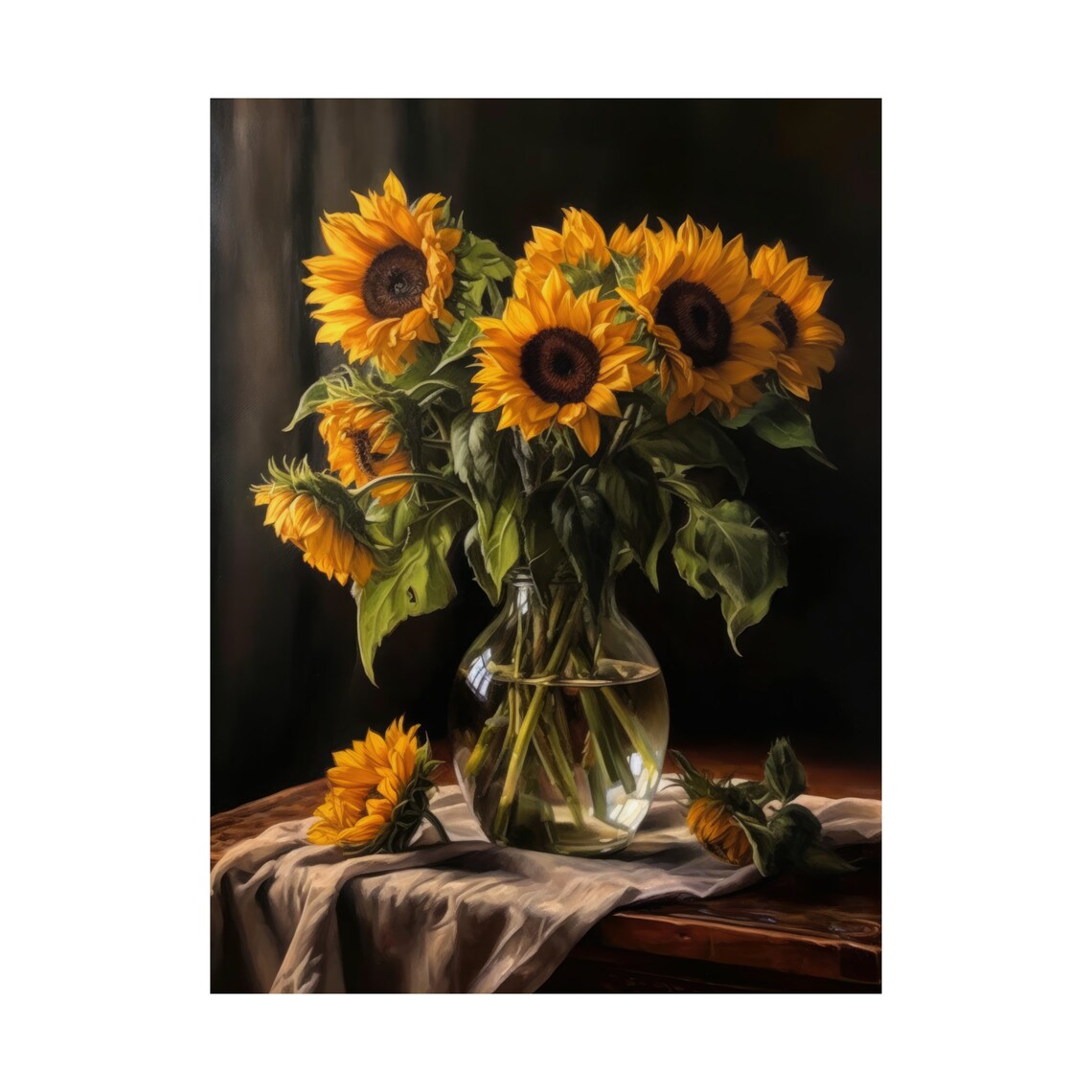 Sunflower Blooms Bright Golden Petals Glass Vase Still Life Poster - Image 4
