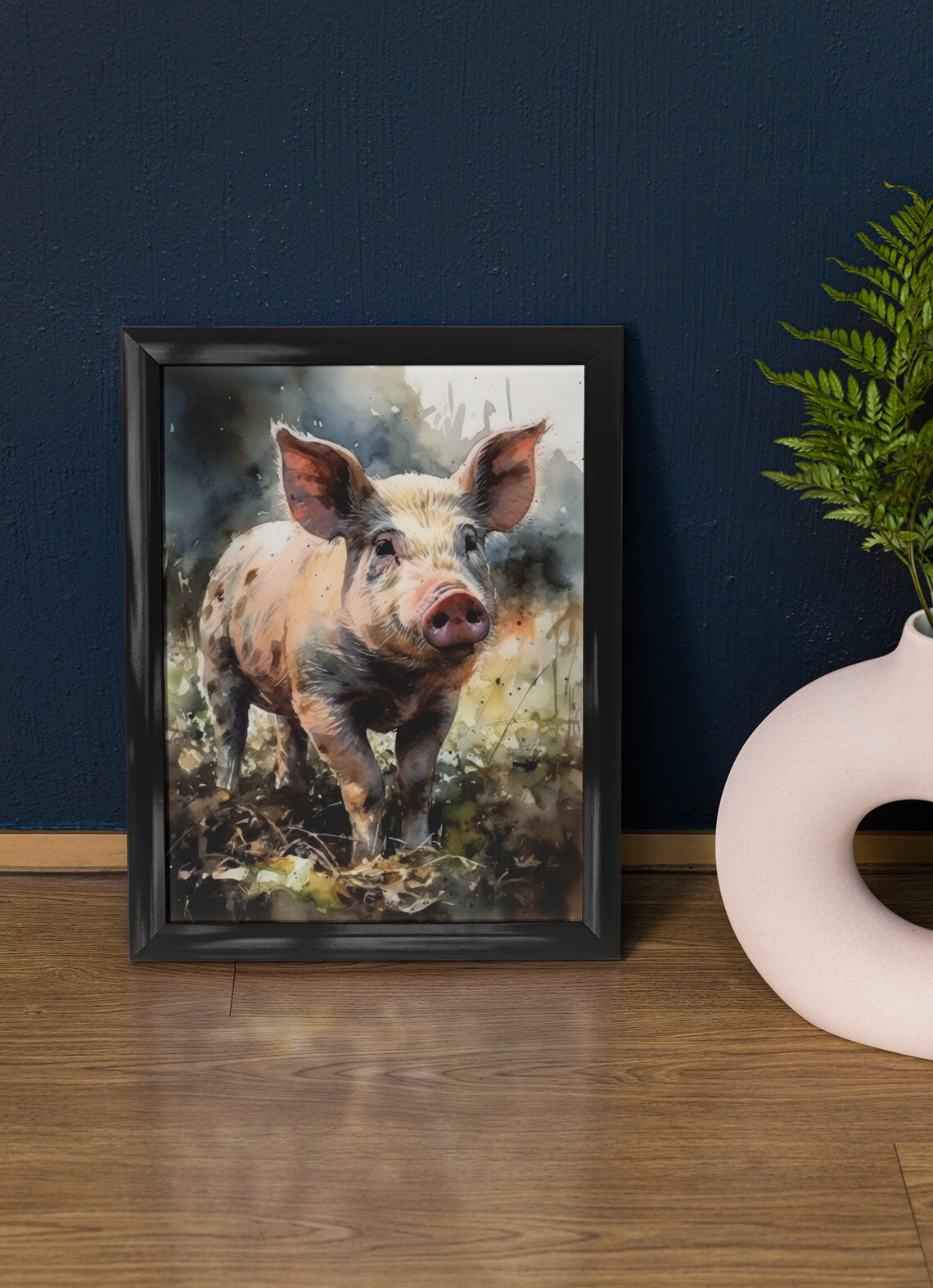 Cute Piglet Muddy Farmyard Watercolor Rustic Animal Wall Art Print