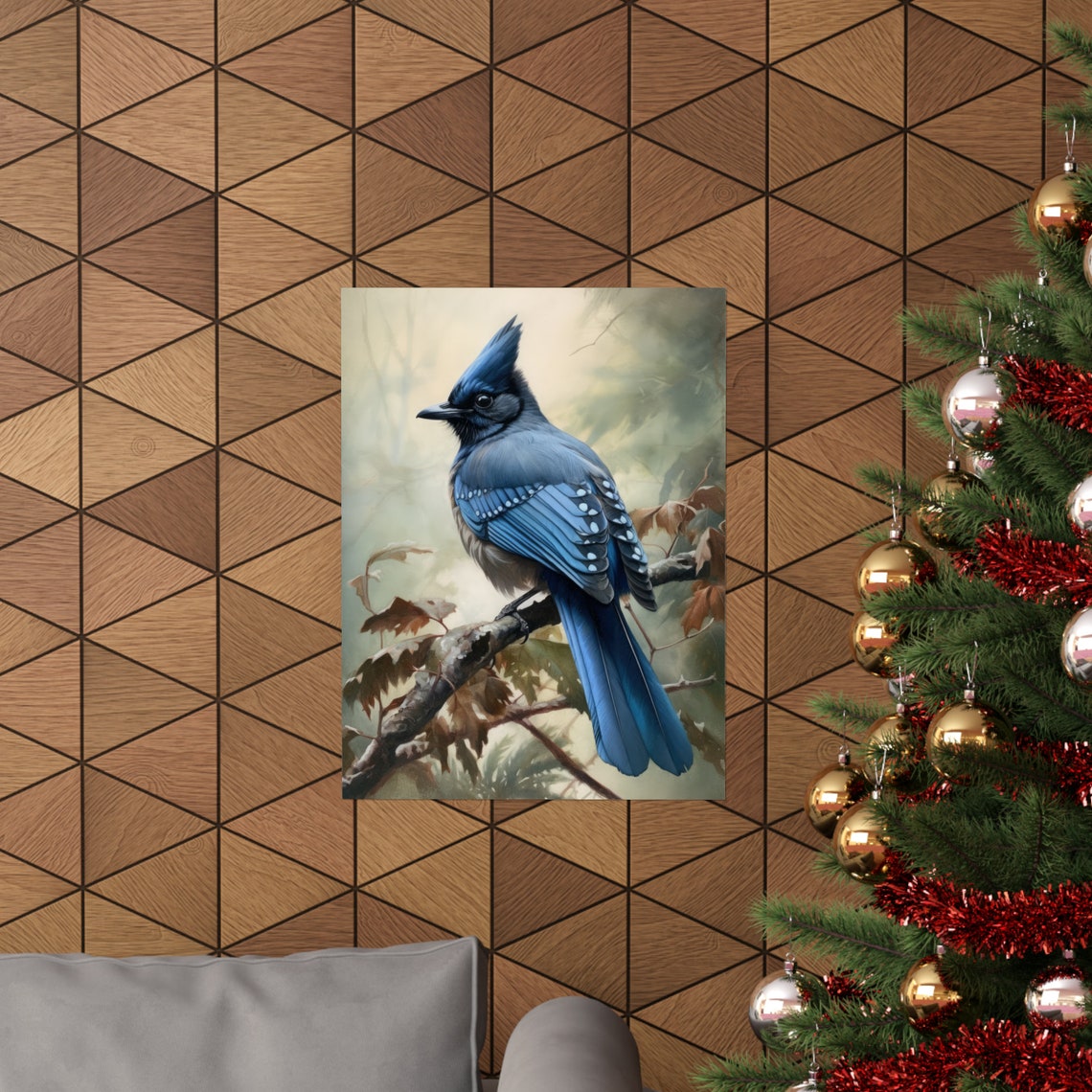 Steller's Jay Watercolor Bird Perched Autumn Branch Art Poster - Image 3