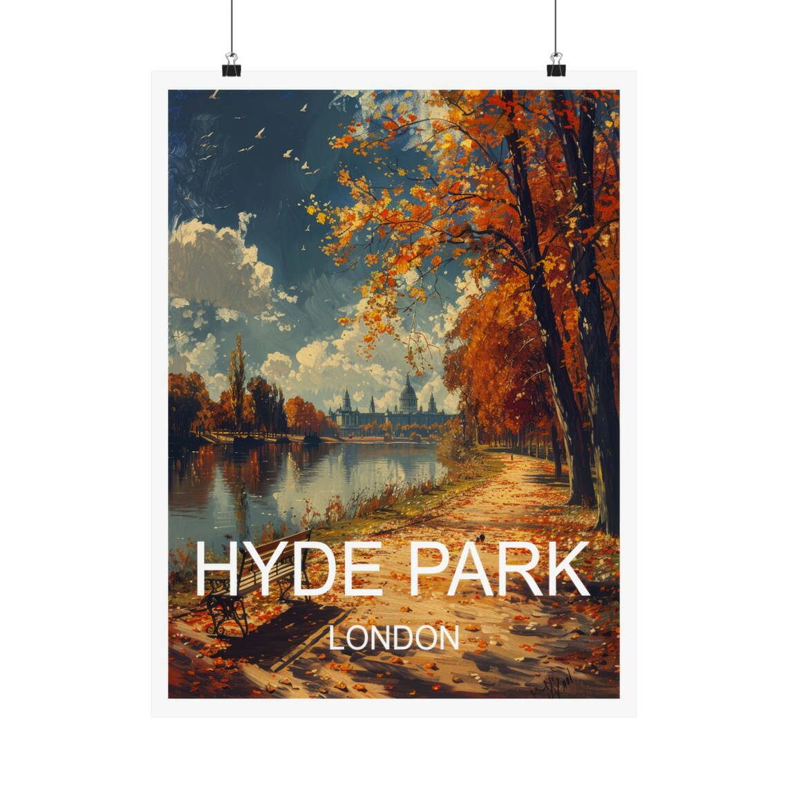 Hyde Park London Autumn Lakeside Path Serene Vintage Travel Poster - Image 5