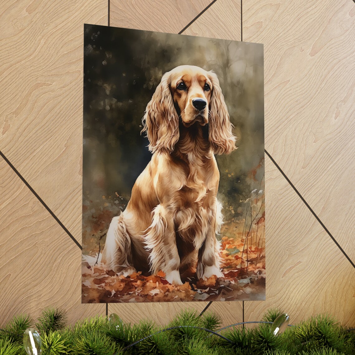 Golden Cocker Spaniel Dog Sitting Among Autumn Leaves Poster - Image 2