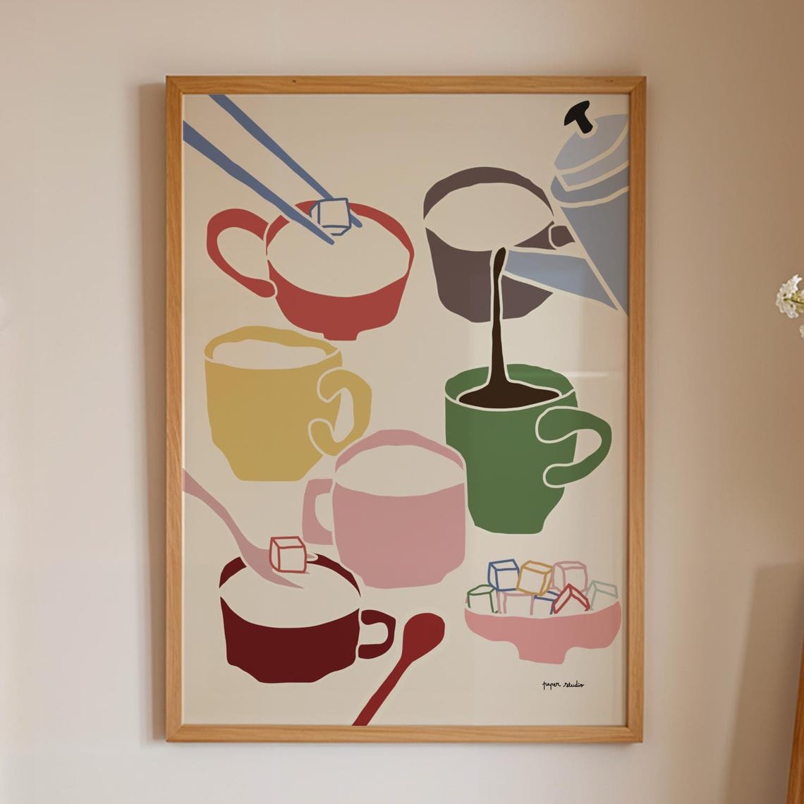 Coffee Poster Cup Colorful Fun Art Kitchen Wall Mid Century Modern Print Retro Illustration Sugar