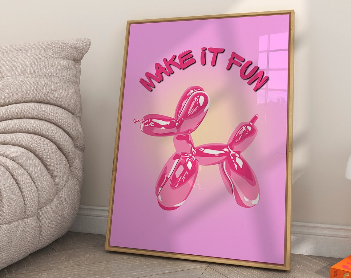 Make It Fun Pink Balloon Dog Pop Style Preppy Trendy Wall Art - Image 2
