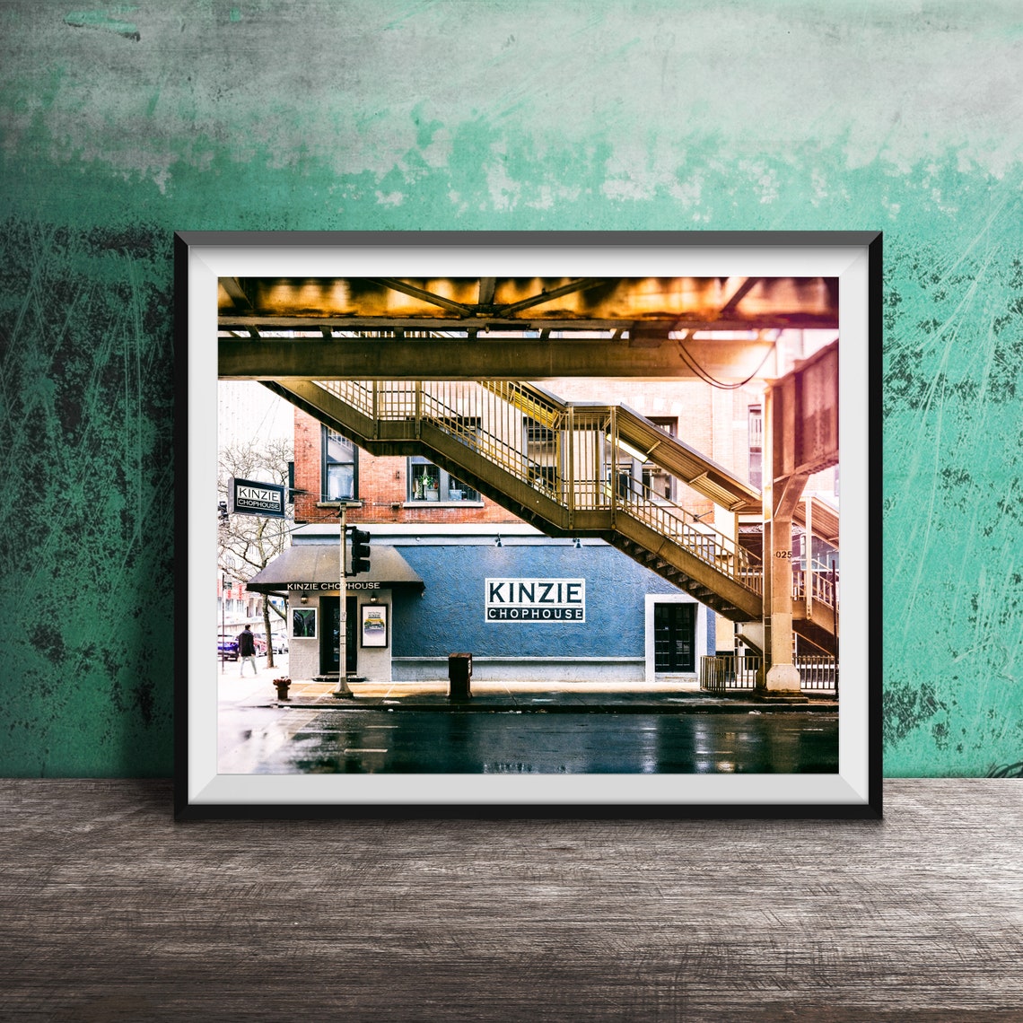 Kinzie Chophouse Chicago Under the L Tracks Rainy Day Poster
