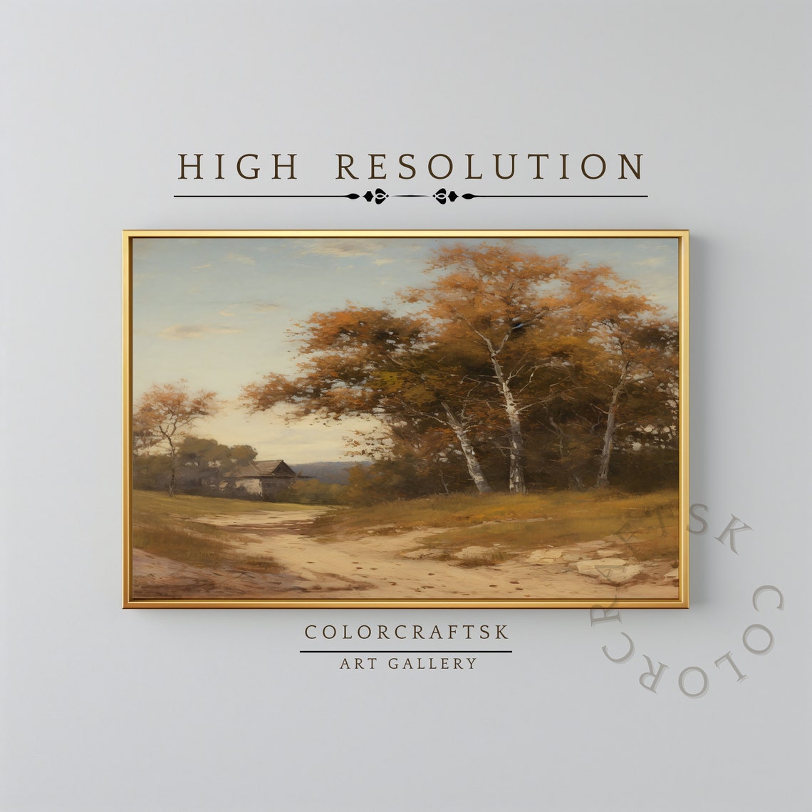 Farmhouse Painting House In Field Art Print Country House In Tree Landscape French Country Landscape Wall Art Farmhouse Print