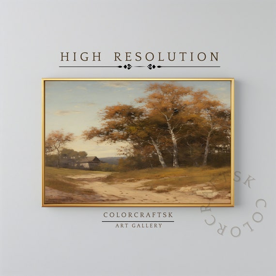 Farmhouse Painting House In Field Art Print Country House In Tree Landscape French Country Landscape Wall Art Farmhouse Print
