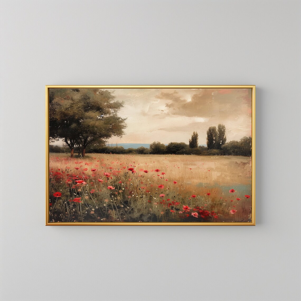 Landscape Poppy Field Wall Art Wild Flower Poster Country Painting Farmhouse Decor Poppy Field Print Instant - Image 2