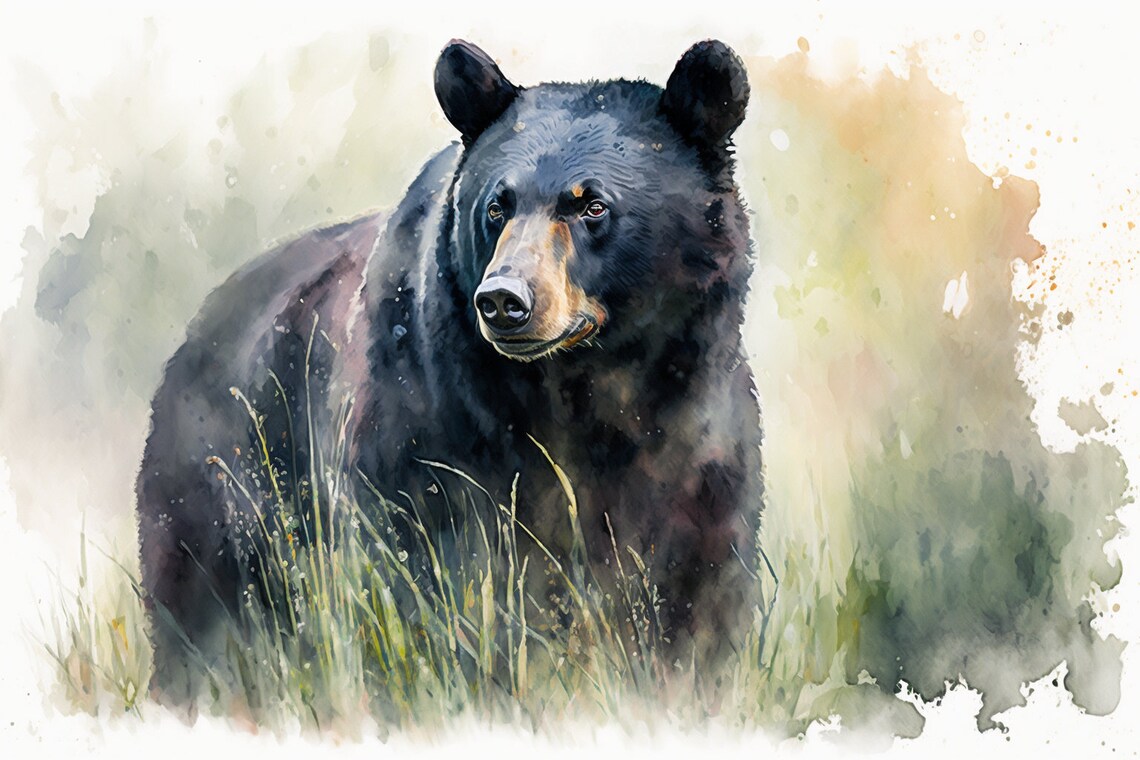 Black Bear Watercolor Art Print, Farmhouse Rustic Decor