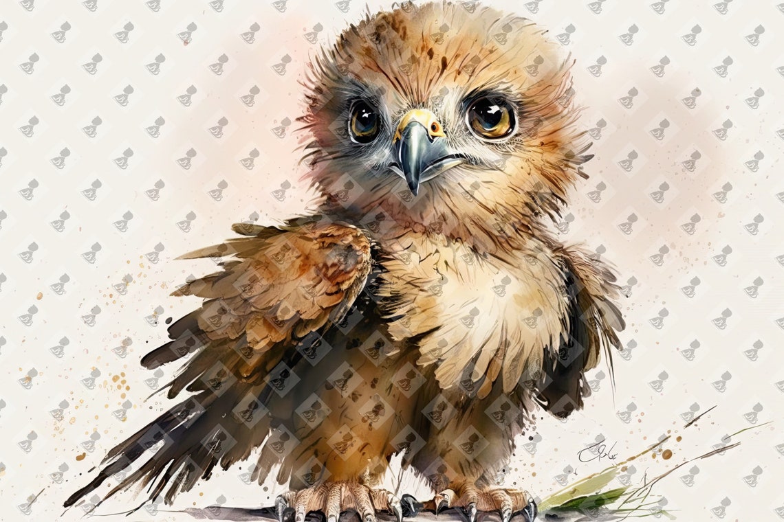 Cute Baby Eagle Watercolor Fluffy Eaglet Bird Nursery Wall Art