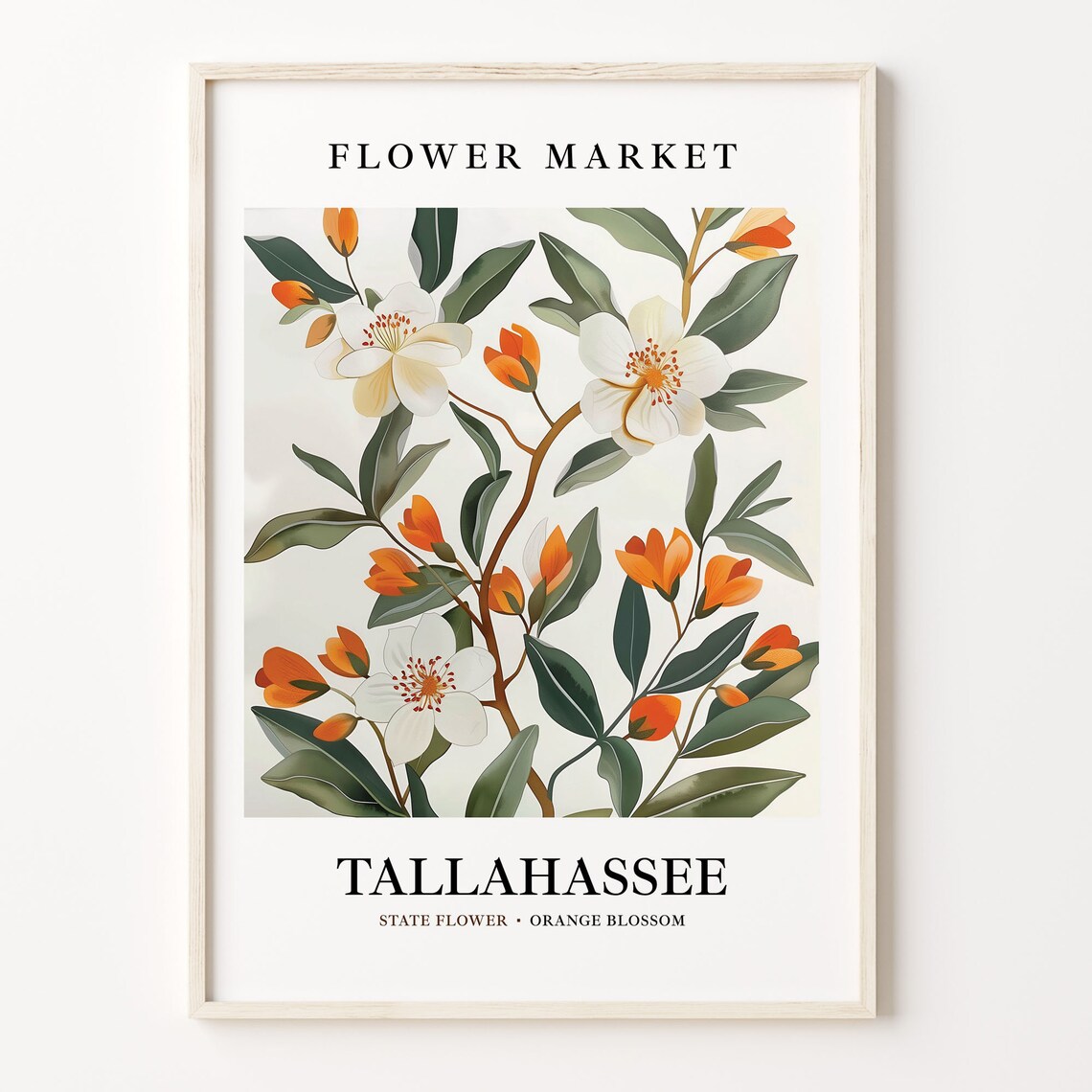 Tallahassee Florida Flower Market Art Print, Botanical Pastel