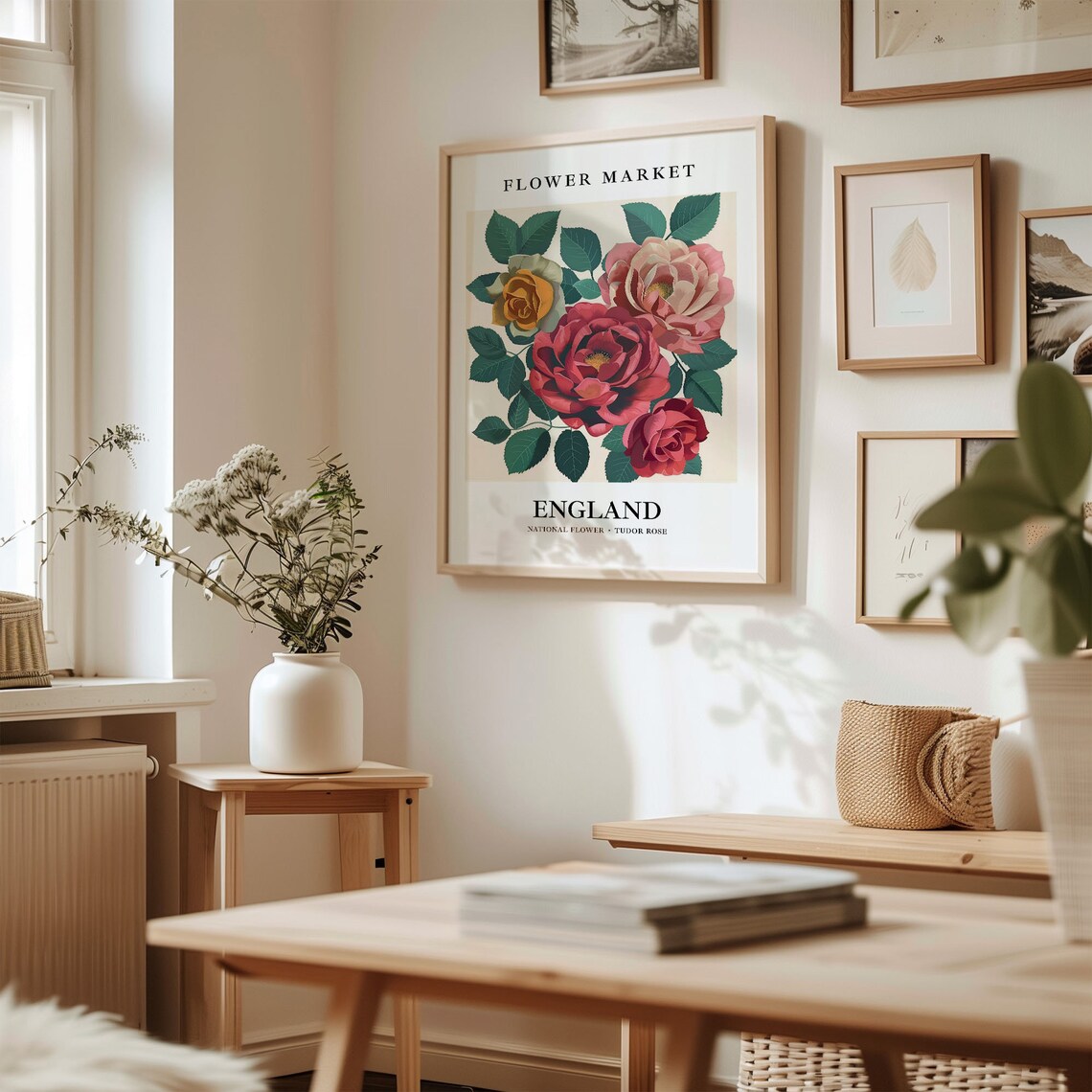 Tudor Rose Art Print, 1960s Neutral Botanical - Image 2