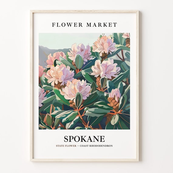 Spokane Washington Flower Market Art Print, Botanical Poster