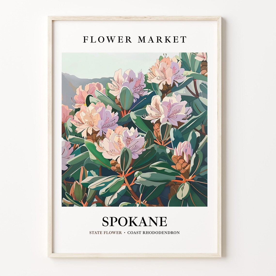 Spokane Washington Flower Market Art Print, Botanical Poster