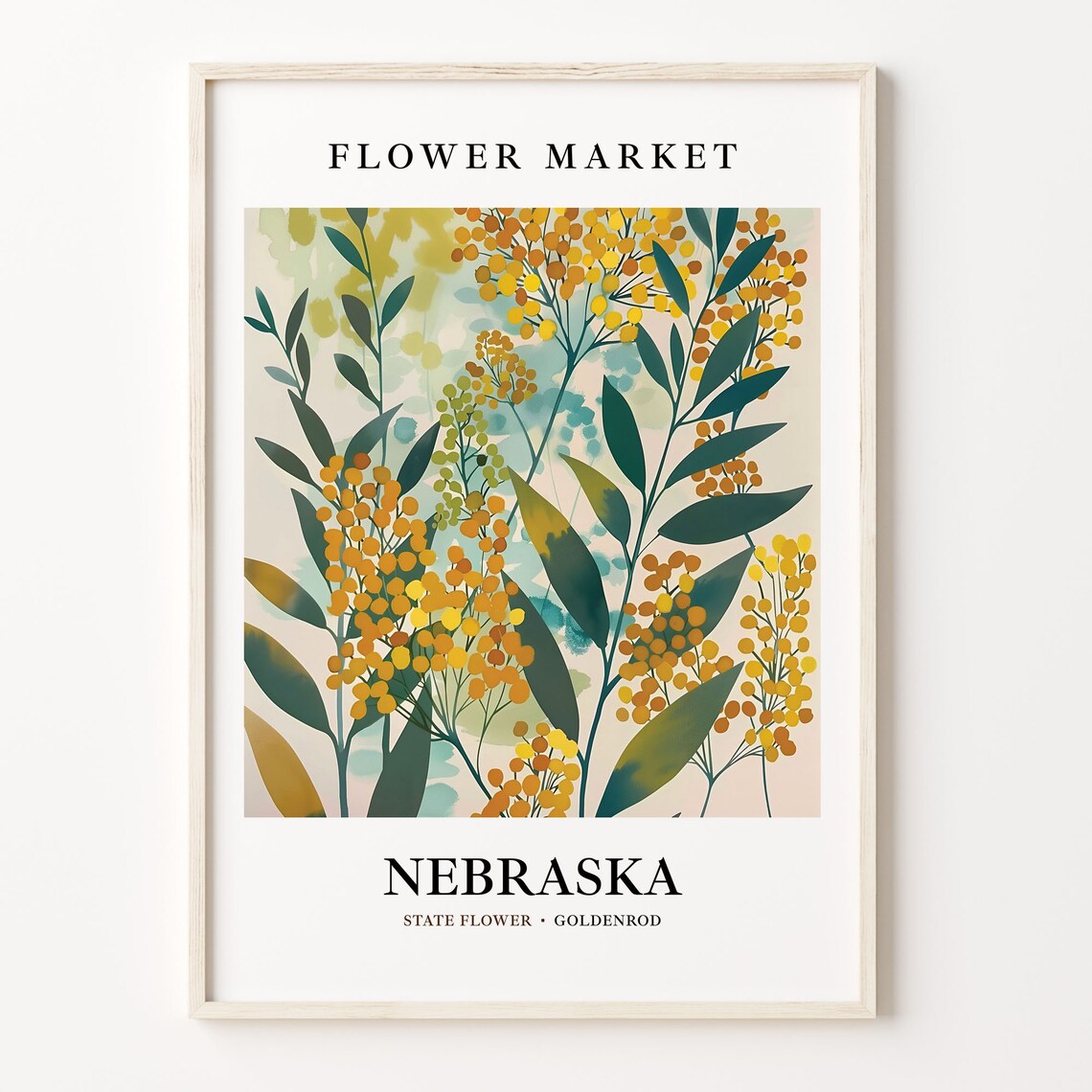 Nebraska State Flower Goldenrod Botanical Art Print