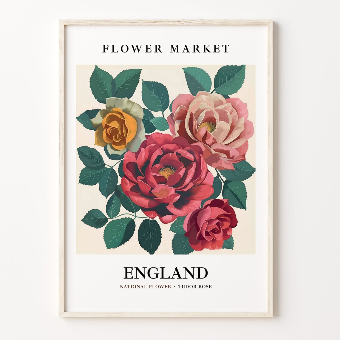 Tudor Rose Art Print, 1960s Neutral Botanical