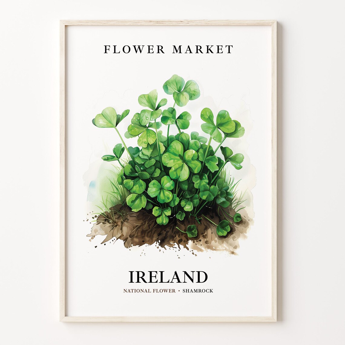 Ireland Shamrock Neutral Botanical Art Print