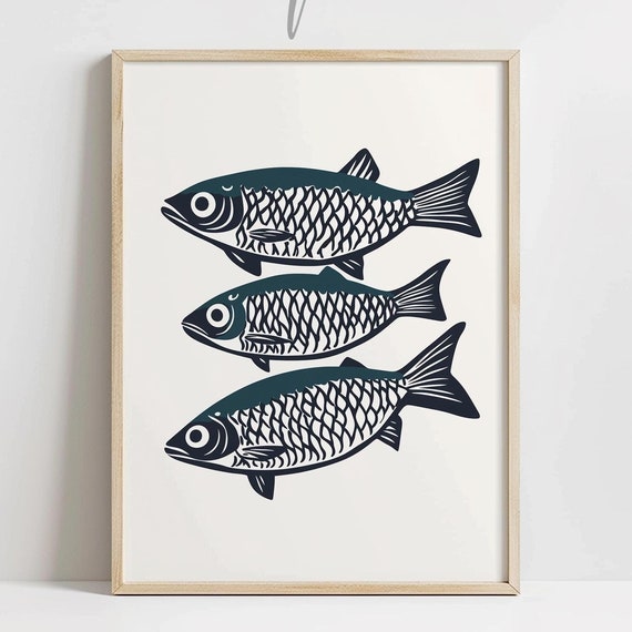 Sardines Print Kitchen Fish Home Decor Modern Minimalist Beach Wall Art Japanese Inspired Sushi Bar Kitchen Shelf Art Prints